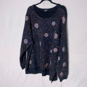 Tribekka 44 Black Rainbow Metallic Polka Dot Fuzzy Scoop Neck Sweater 3X